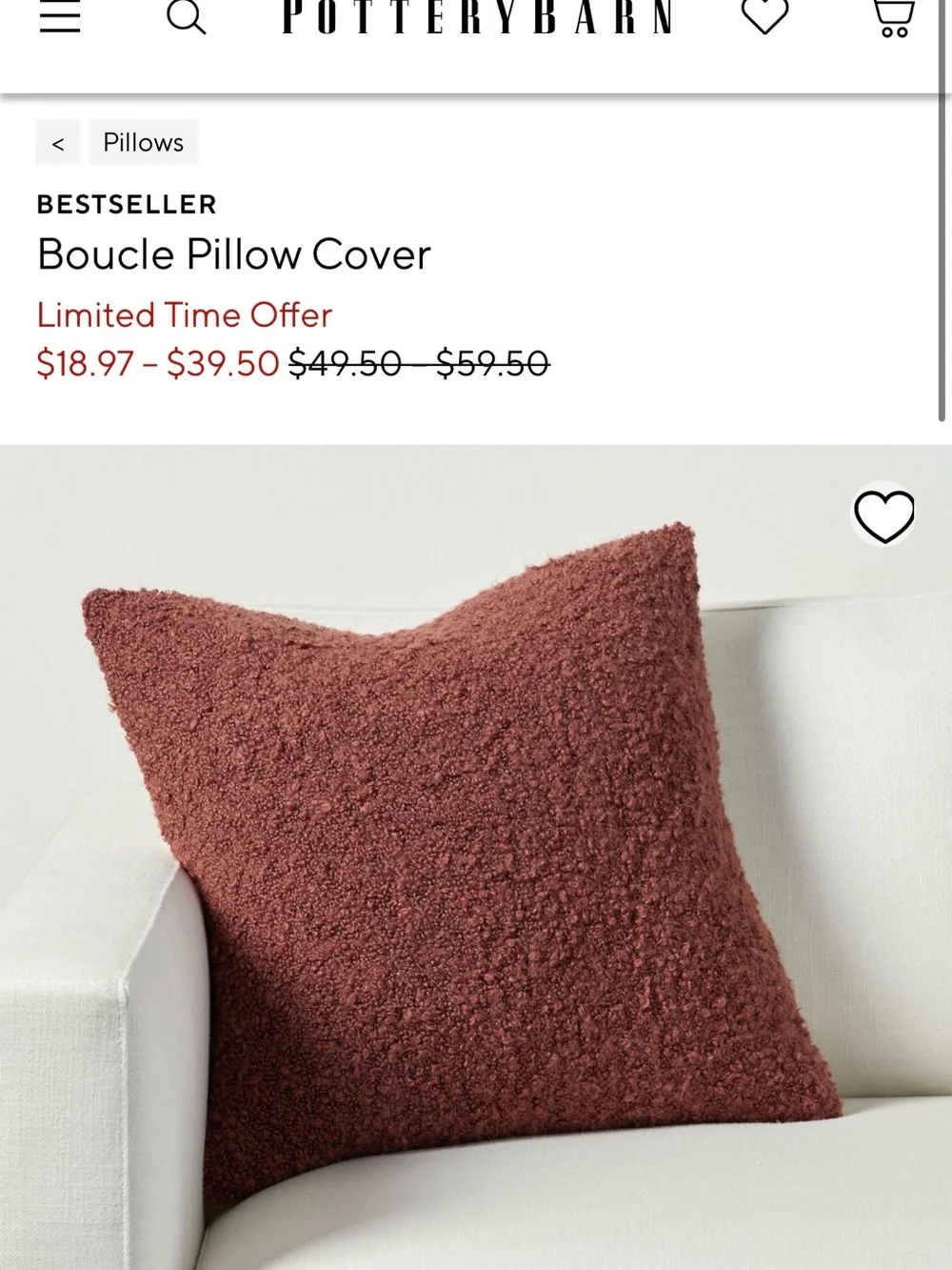 Pottery Barn Bouclé Accent Pillow Set in Burgundy